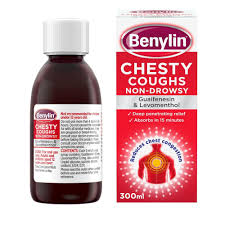 Benylin Chesty Coughs Non-Drowsy Syrup 300ml bottle, designed for effective relief of chesty coughs without causing drowsiness.