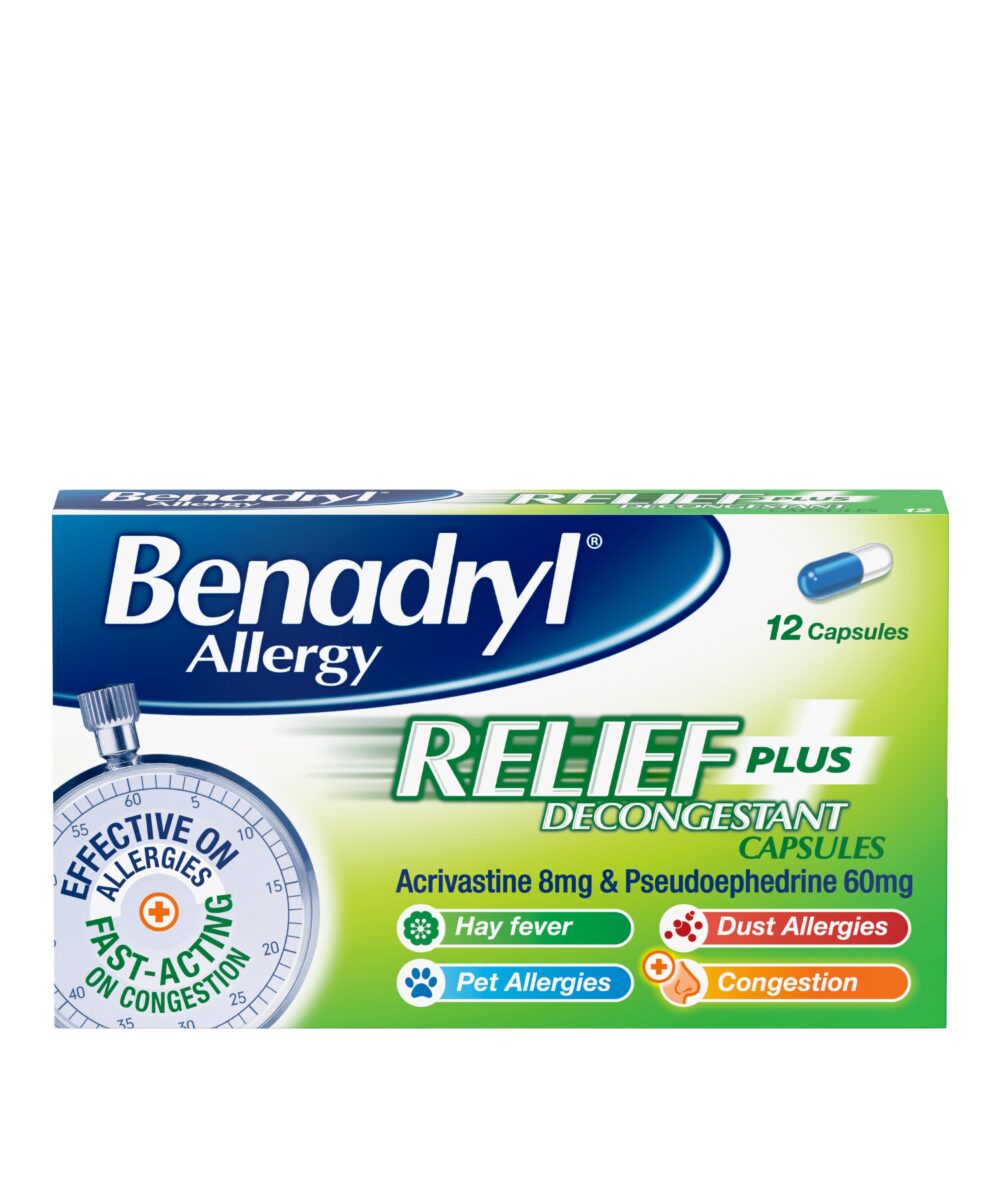 Benadryl Allergy Relief Plus Decongestant - 12 Capsules