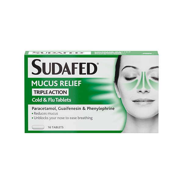 Sudafed Mucus Relief Tripple Action Cold & Flu - 16 Tablets